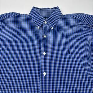 Ralph Lauren Mens Large Blue Check Plaid Short Sleeve Button Down Shirt